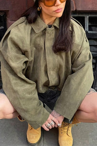 Willluxe® Batwing Sleeve Faux Suede Bomber Jacket
