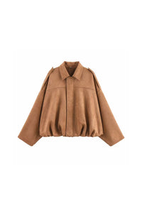 Willluxe® Batwing Sleeve Faux Suede Bomber Jacket