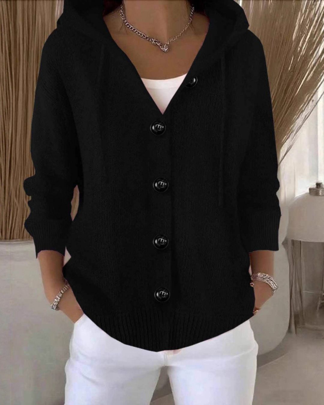 Willluxe® Hooded Button-Front Knit Cardigan Sweater