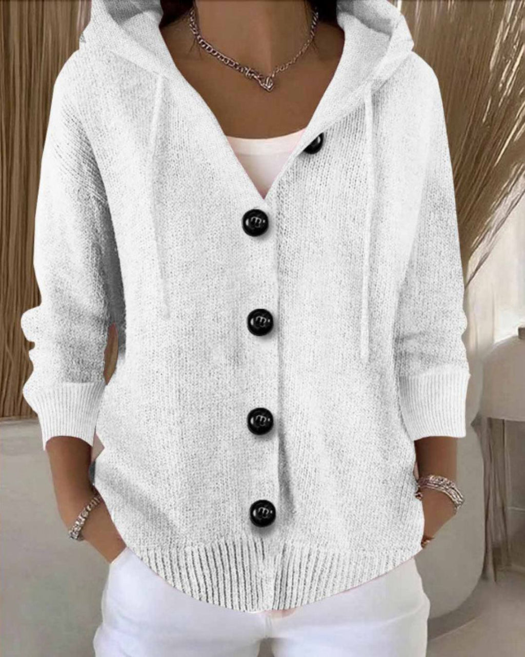 Willluxe® Hooded Button-Front Knit Cardigan Sweater