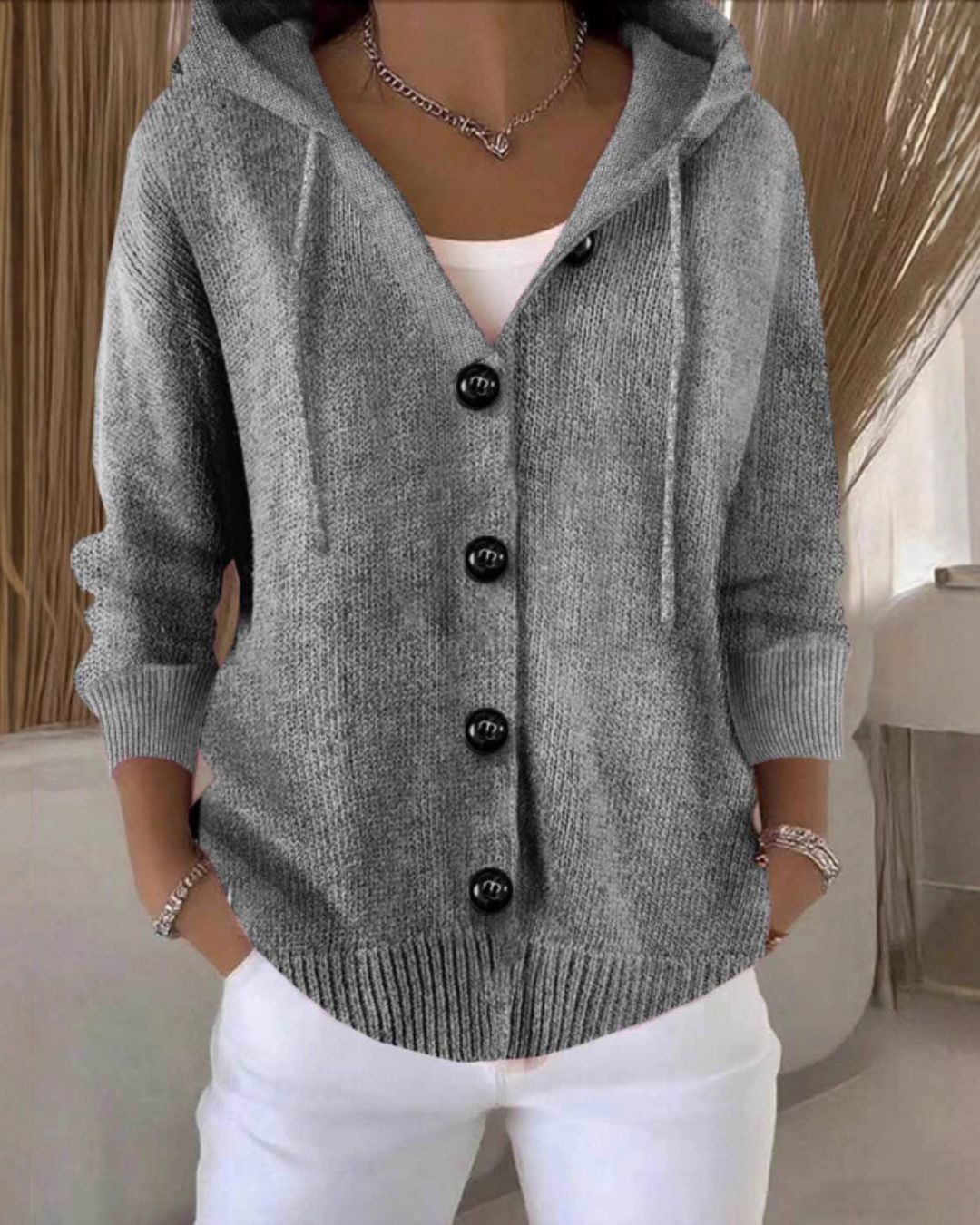 Willluxe® Hooded Button-Front Knit Cardigan Sweater