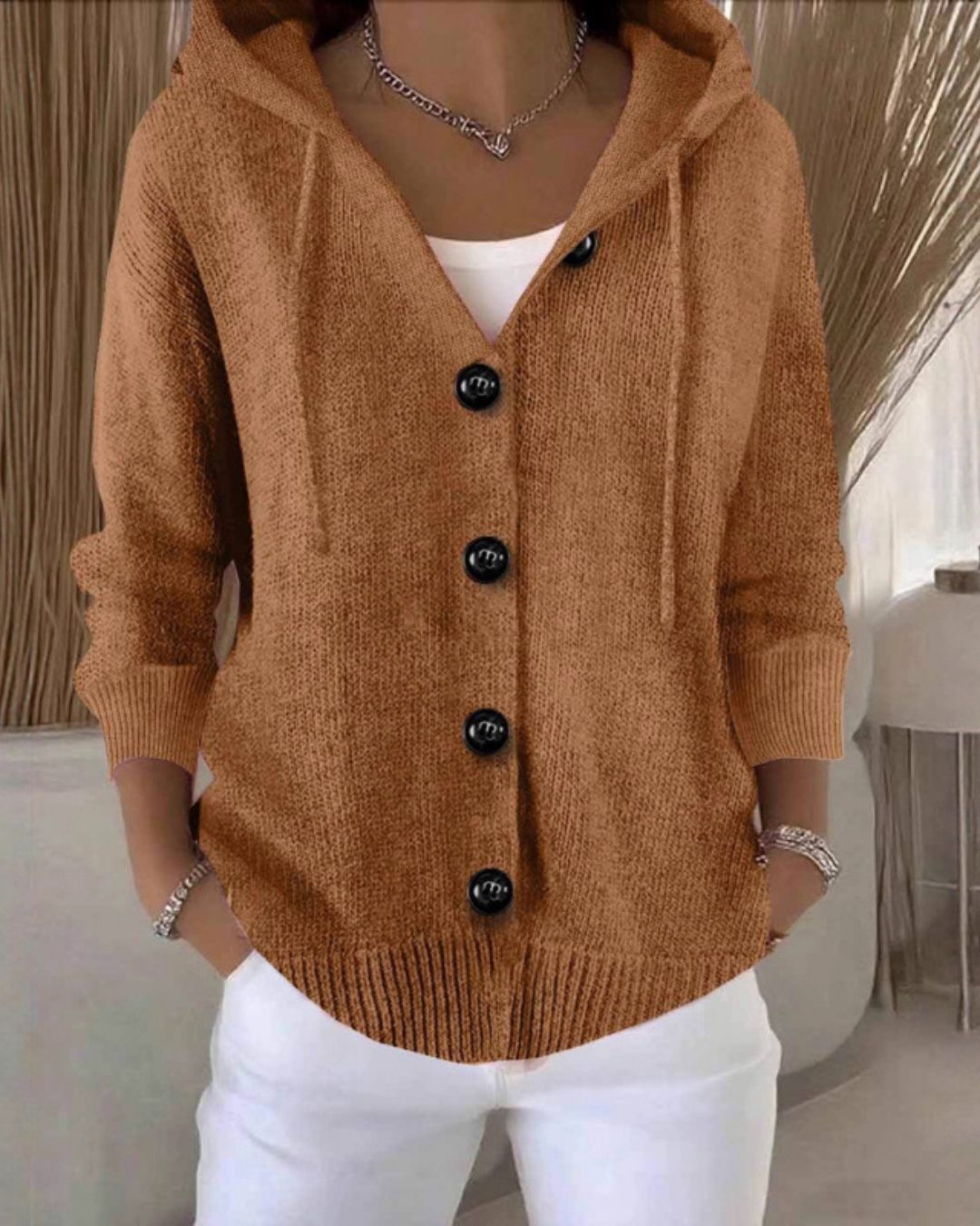Willluxe® Hooded Button-Front Knit Cardigan Sweater
