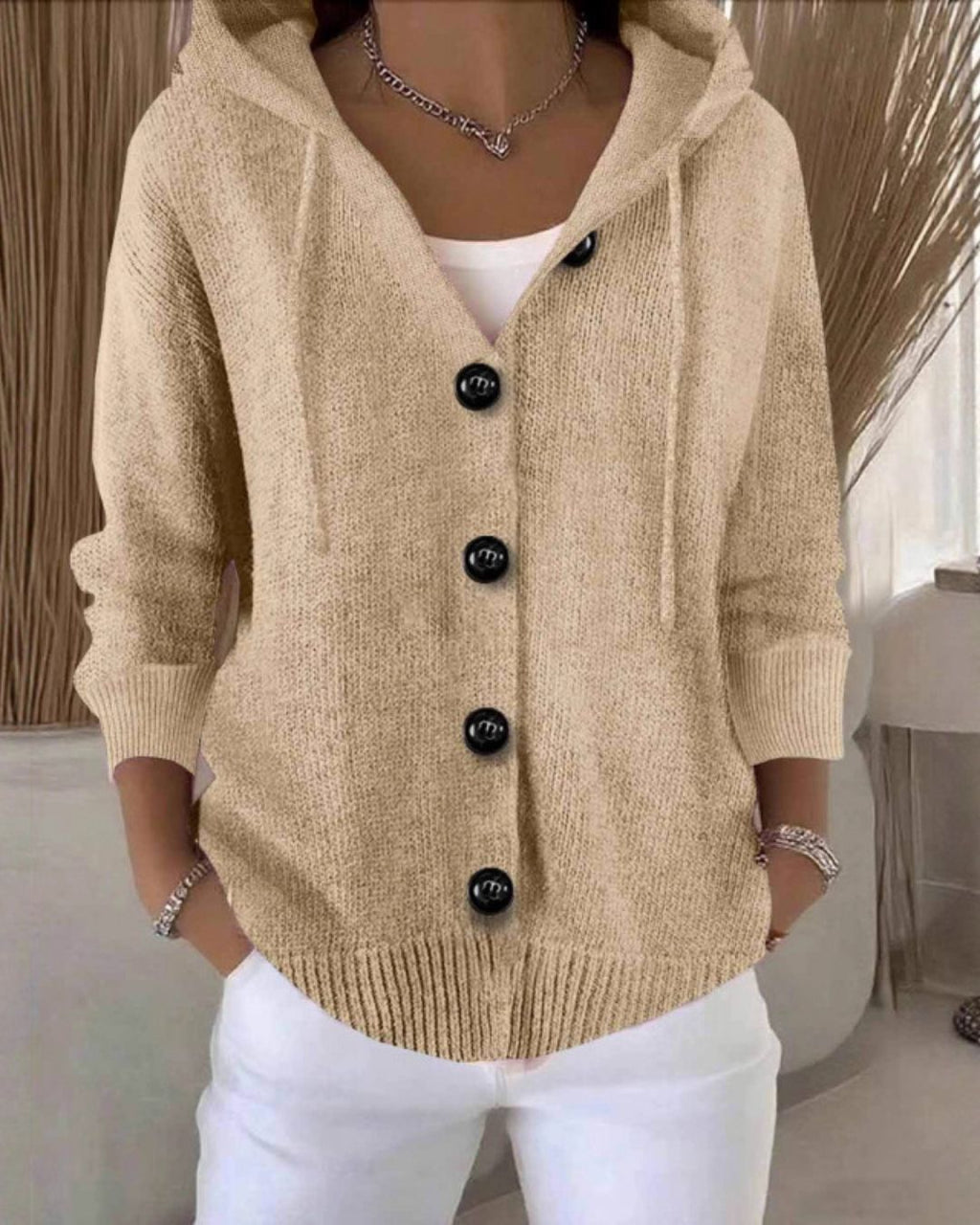 Willluxe® Hooded Button-Front Knit Cardigan Sweater