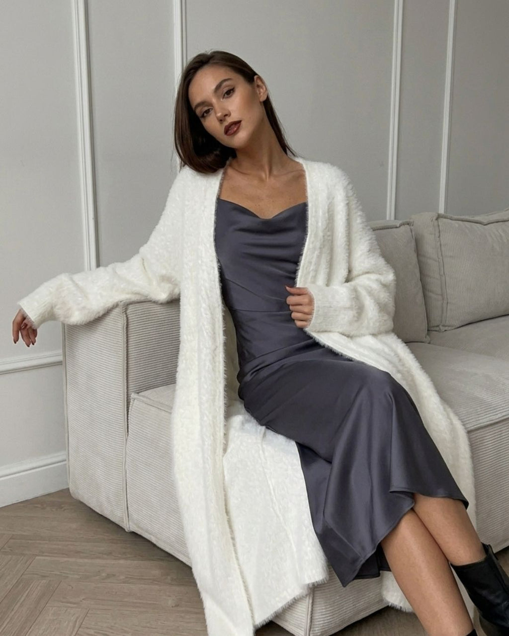 Willluxe® Fluffy Faux Mink Long Knit Cardigan