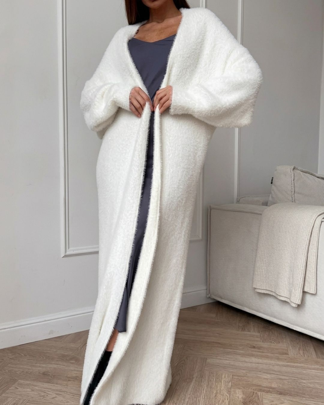 Willluxe® Fluffy Faux Mink Long Knit Cardigan