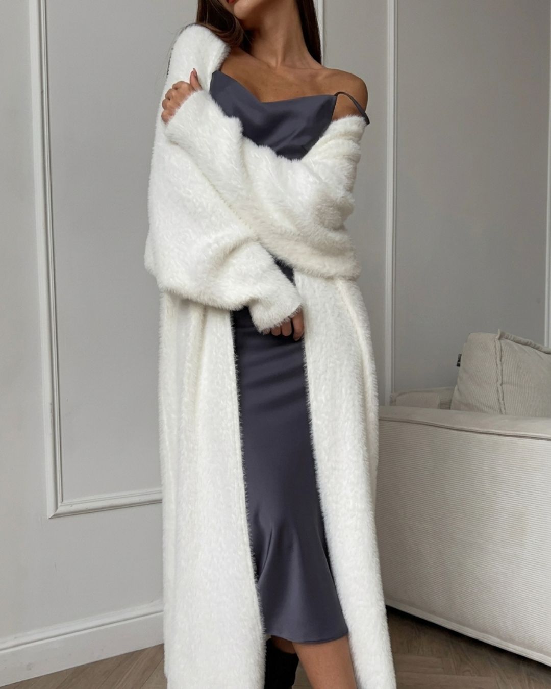 Willluxe® Fluffy Faux Mink Long Knit Cardigan