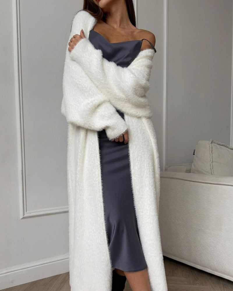 Willluxe® Fluffy Faux Mink Long Knit Cardigan