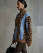Willluxe® Vintage Patchwork Leopard Print Knit Sweater