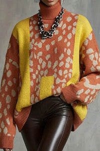 Willluxe® Vintage Patchwork Leopard Print Knit Sweater