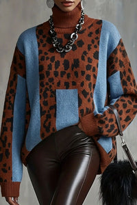 Willluxe® Vintage Patchwork Leopard Print Knit Sweater