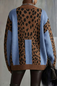 Willluxe® Vintage Patchwork Leopard Print Knit Sweater