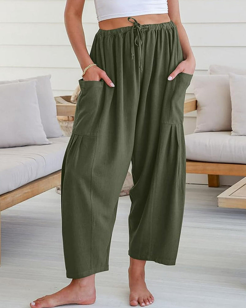 Willluxe® Casual Blend Wide Leg Pants Elastic High Waist