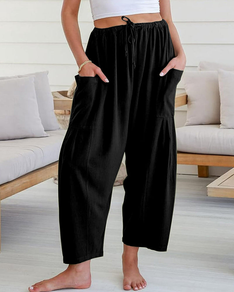 Willluxe® Casual Blend Wide Leg Pants Elastic High Waist