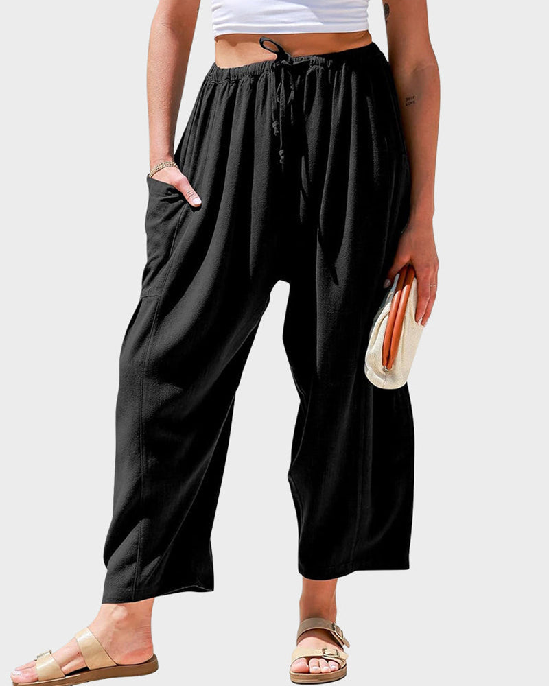 Willluxe® Casual Blend Wide Leg Pants Elastic High Waist