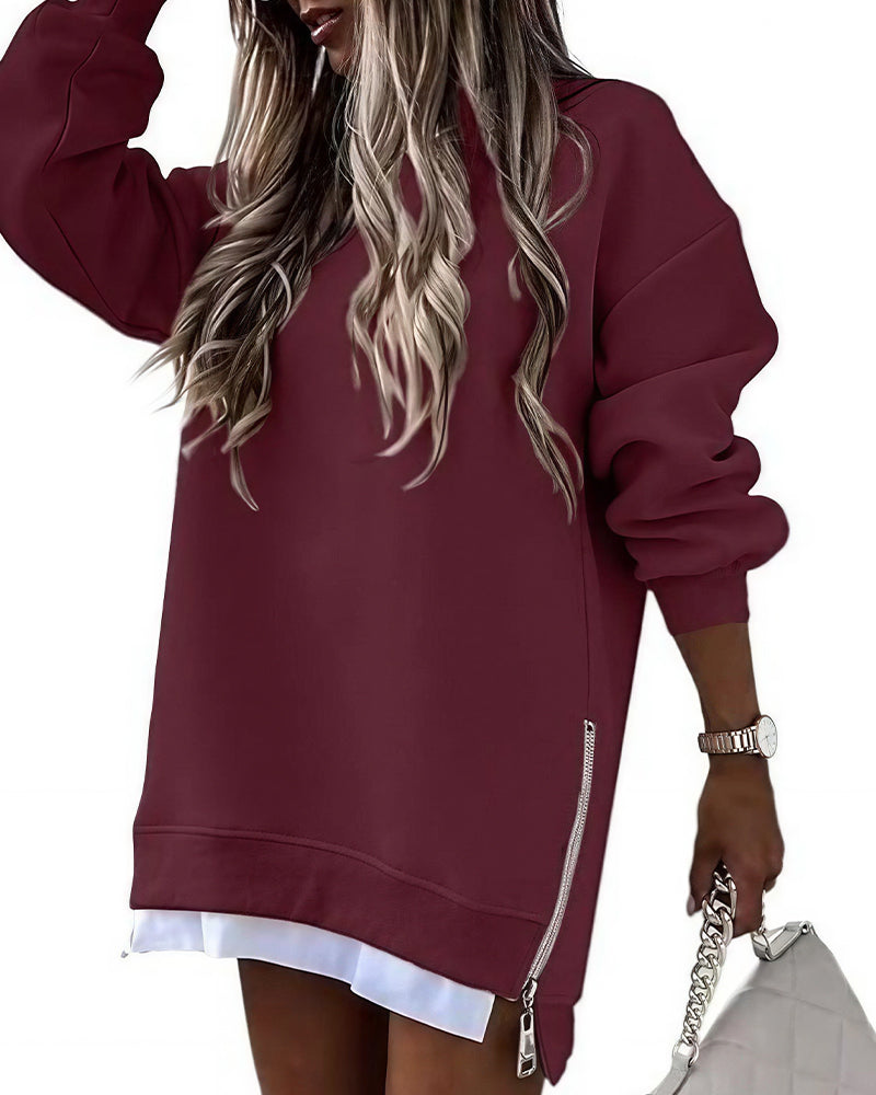 Willluxe® Oversized Layered Look Side-Zip Hoodie Dress