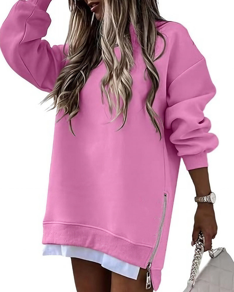 Willluxe® Oversized Layered Look Side-Zip Hoodie Dress