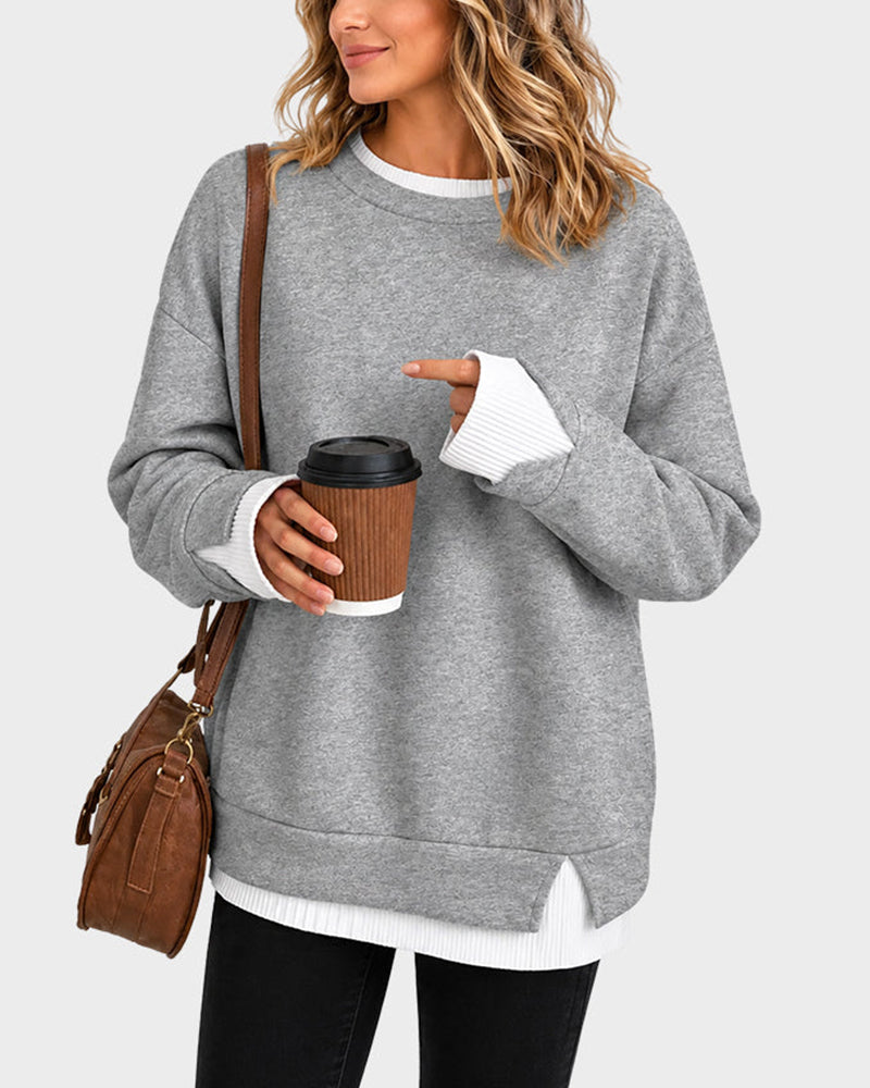 Willluxe® Oversized Faux-Layered Long Sleeve Sweatshirt
