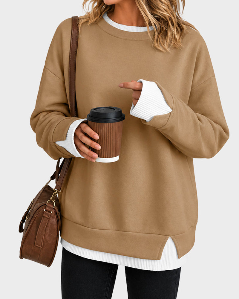 Willluxe® Oversized Faux-Layered Long Sleeve Sweatshirt