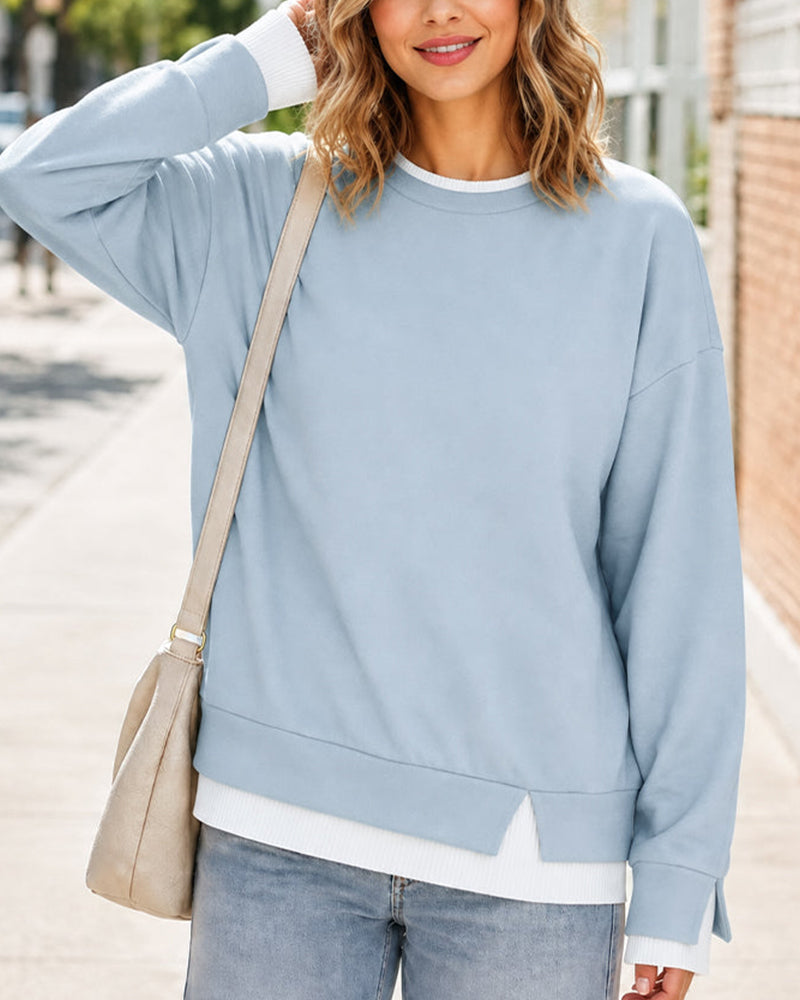 Willluxe® Oversized Faux-Layered Long Sleeve Sweatshirt