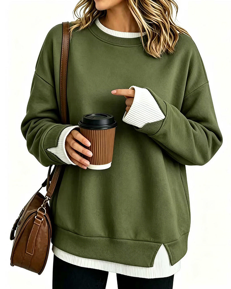 Willluxe® Oversized Faux-Layered Long Sleeve Sweatshirt
