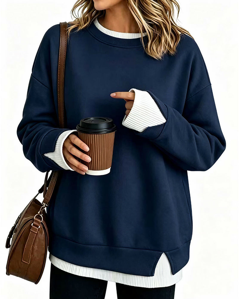 Willluxe® Oversized Faux-Layered Long Sleeve Sweatshirt