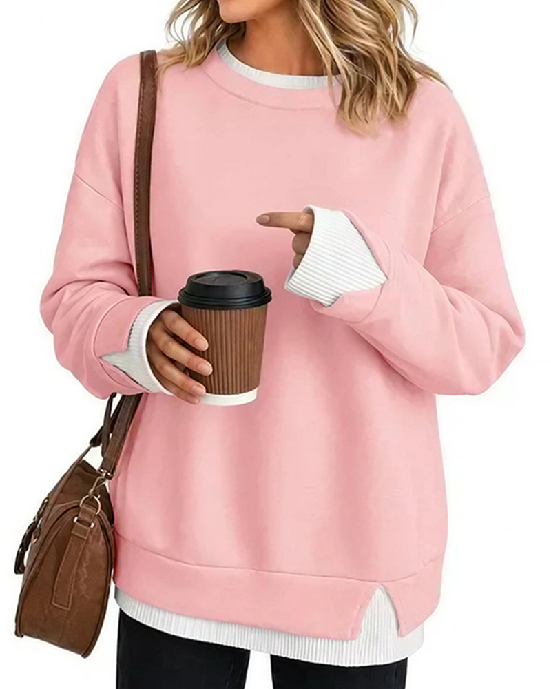 Willluxe® Oversized Faux-Layered Long Sleeve Sweatshirt