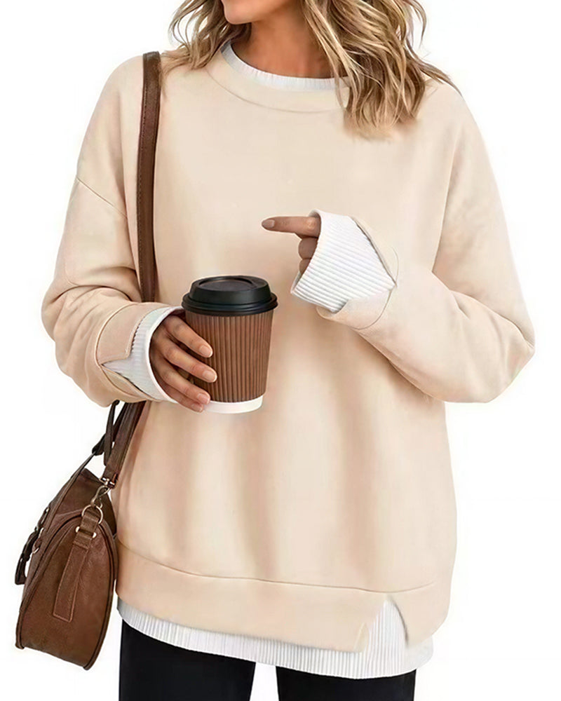 Willluxe® Oversized Faux-Layered Long Sleeve Sweatshirt