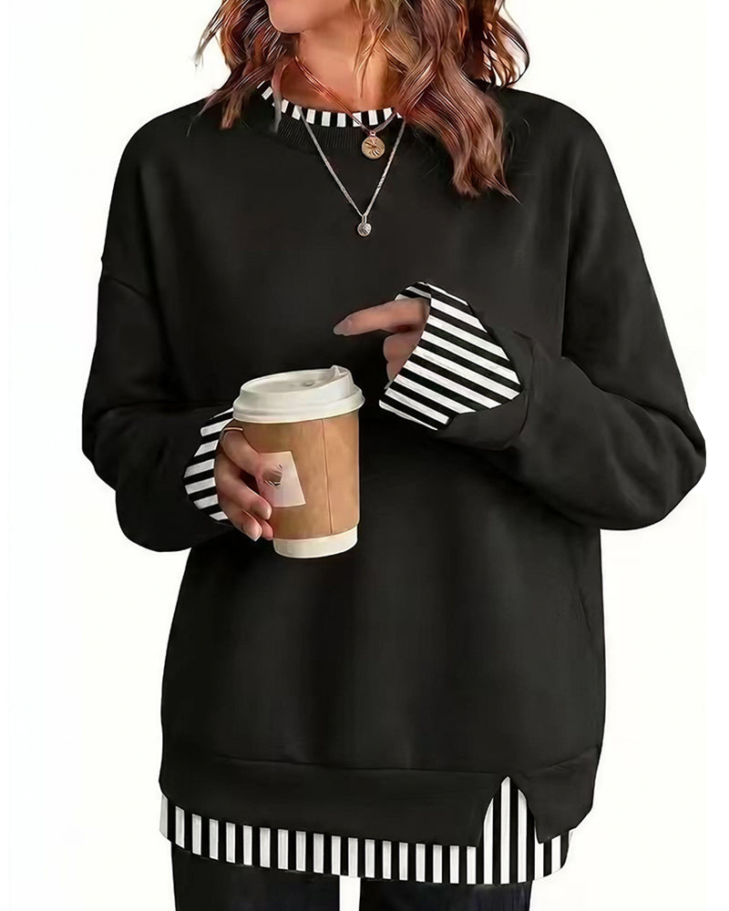 Willluxe® Oversized Faux-Layered Long Sleeve Sweatshirt