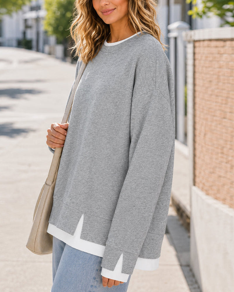 Willluxe® Oversized Faux-Layered Long Sleeve Sweatshirt