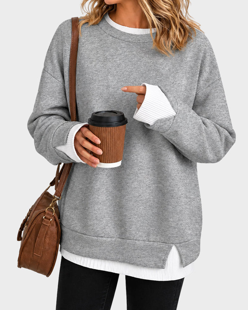 Willluxe® Oversized Faux-Layered Long Sleeve Sweatshirt