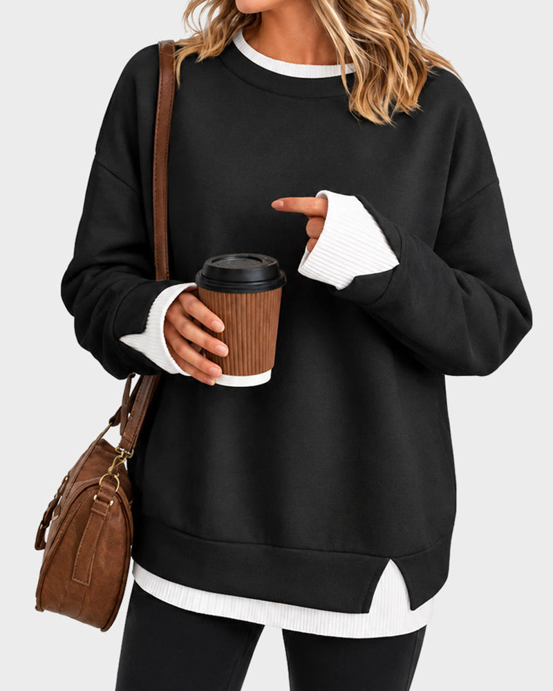 Willluxe® Oversized Faux-Layered Long Sleeve Sweatshirt
