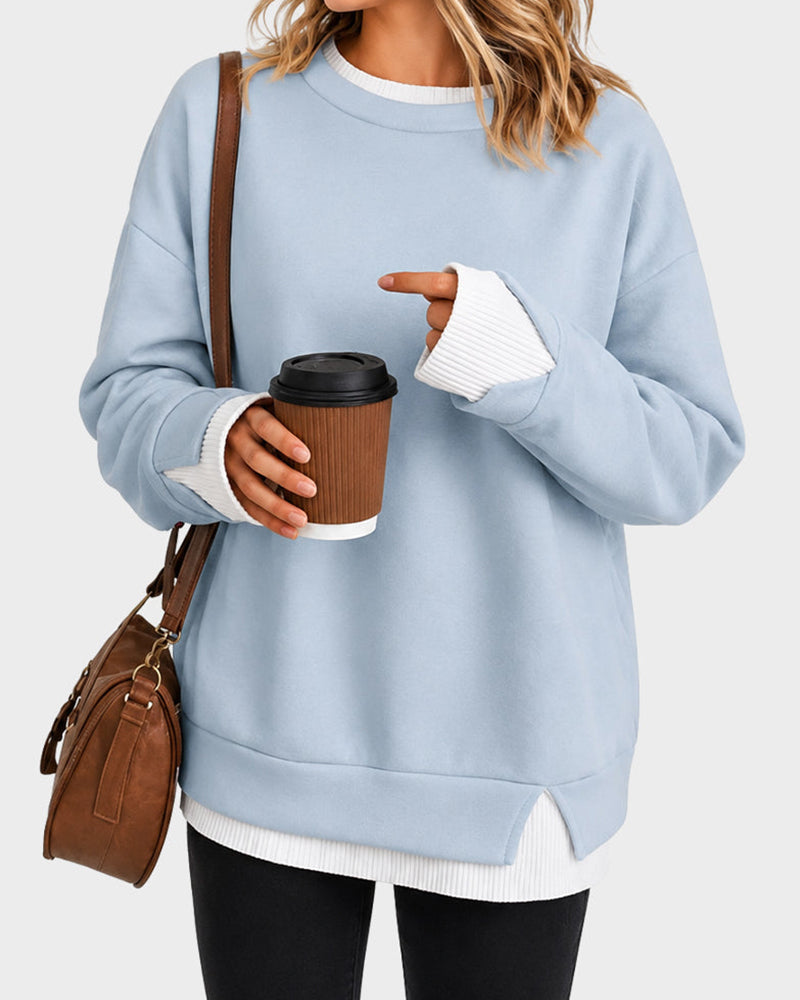 Willluxe® Oversized Faux-Layered Long Sleeve Sweatshirt