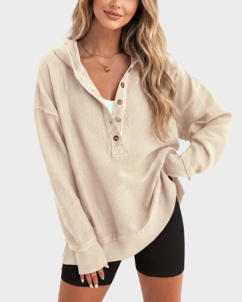 Willluxe® Oversized Collared Ribbed Sweatshirt