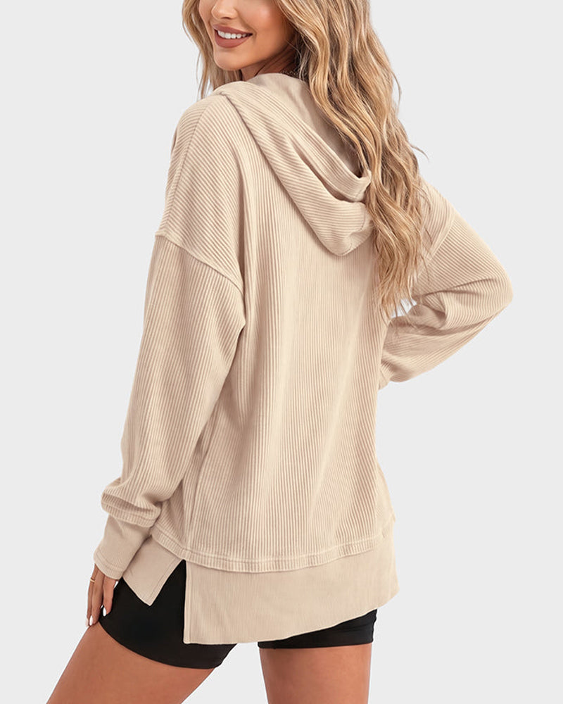 Willluxe® Oversized Collared Ribbed Sweatshirt