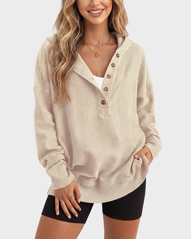 Willluxe® Oversized Collared Ribbed Sweatshirt
