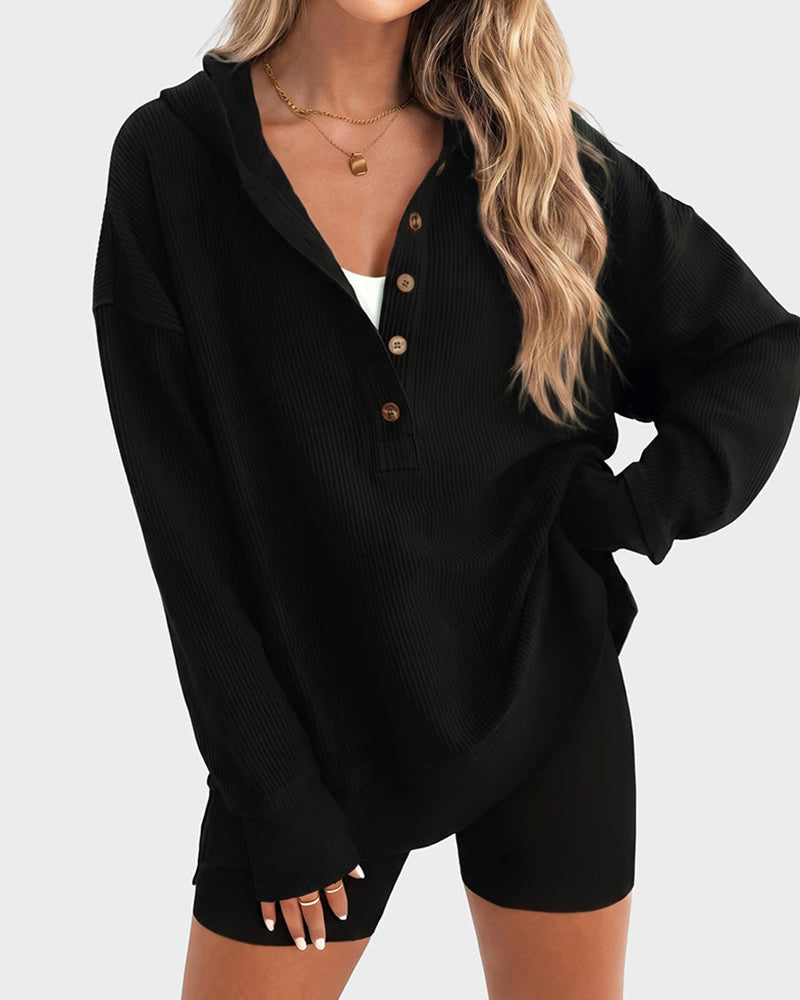 Willluxe® Oversized Collared Ribbed Sweatshirt