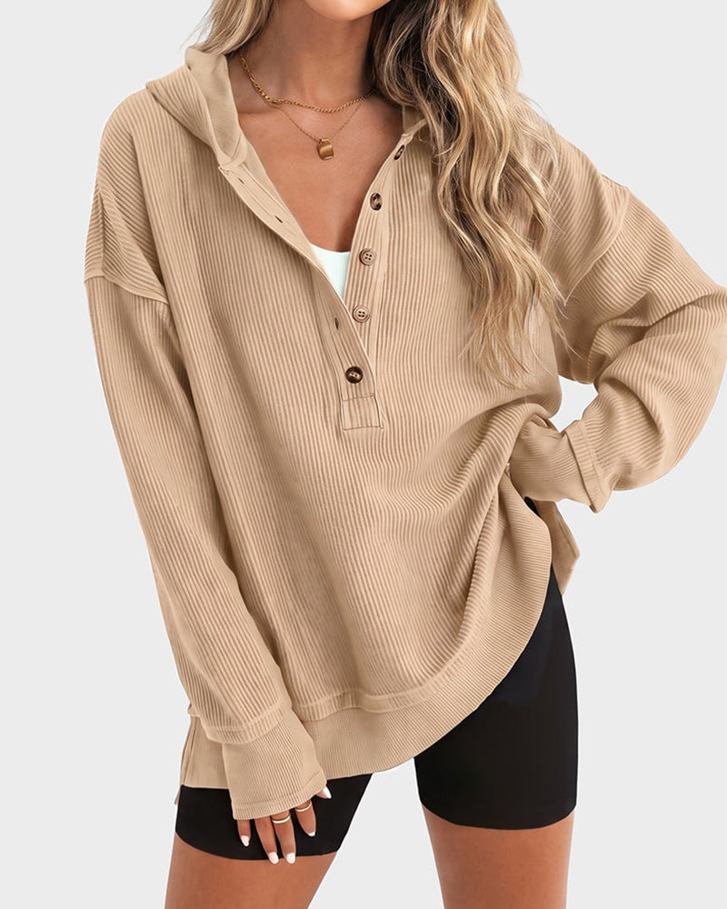 Willluxe® Oversized Collared Ribbed Sweatshirt