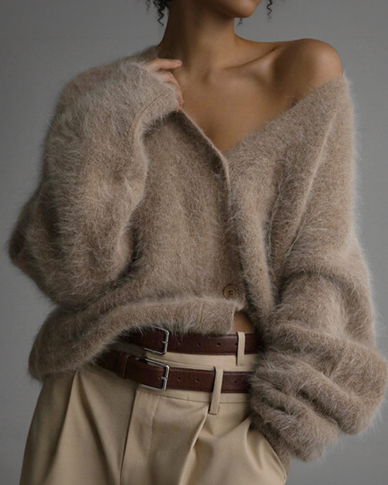 Willluxe® Cloud-Soft Fluffy Oversized V-Neck Cardigan