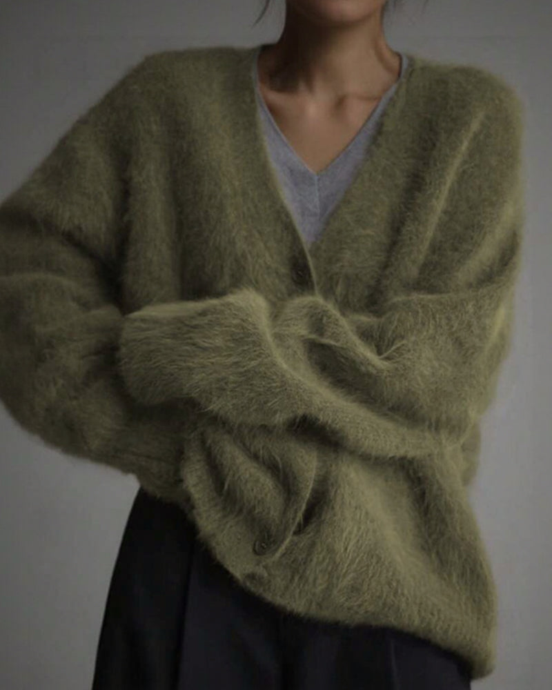 Willluxe® Cloud-Soft Fluffy Oversized V-Neck Cardigan