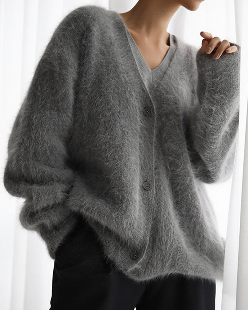 Willluxe® Cloud-Soft Fluffy Oversized V-Neck Cardigan
