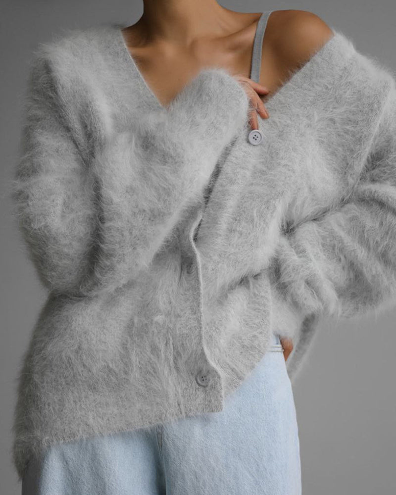 Willluxe® Cloud-Soft Fluffy Oversized V-Neck Cardigan