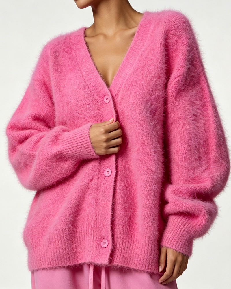 Willluxe® Cloud-Soft Fluffy Oversized V-Neck Cardigan