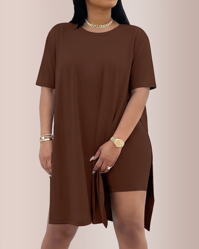 Willluxe® Asymmetric Tunic & Biker Shorts Casual Set
