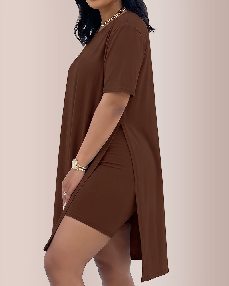 Willluxe® Asymmetric Tunic & Biker Shorts Casual Set