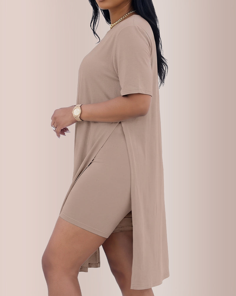 Willluxe® Asymmetric Tunic & Biker Shorts Casual Set