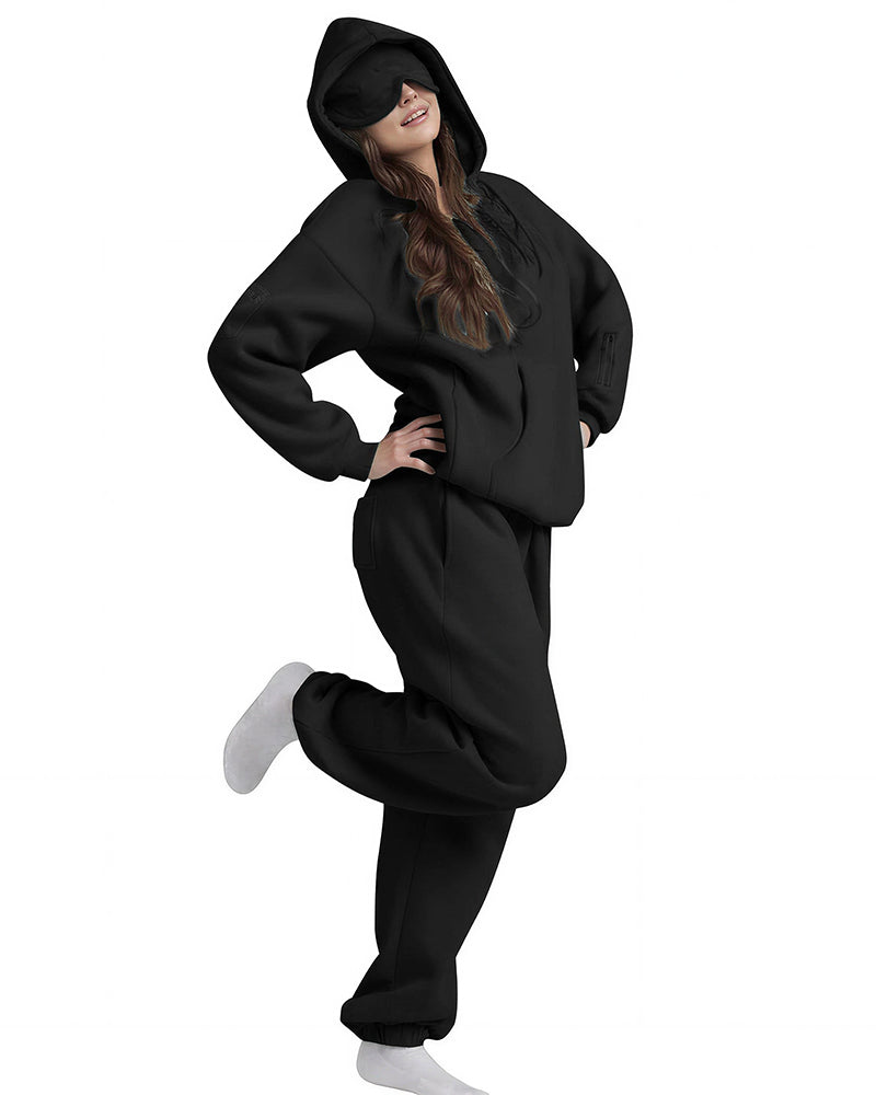 Willluxe® The Nap Hoodie Built-In Sleep Mask Pullover & Jogger Casual Set