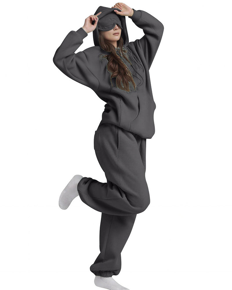 Willluxe® The Nap Hoodie Built-In Sleep Mask Pullover & Jogger Casual Set