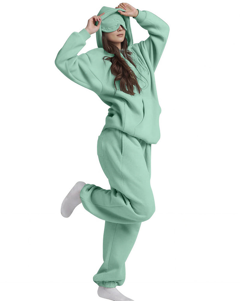 Willluxe® The Nap Hoodie Built-In Sleep Mask Pullover & Jogger Casual Set