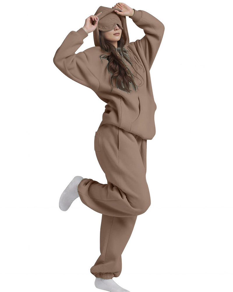 Willluxe® The Nap Hoodie Built-In Sleep Mask Pullover & Jogger Casual Set
