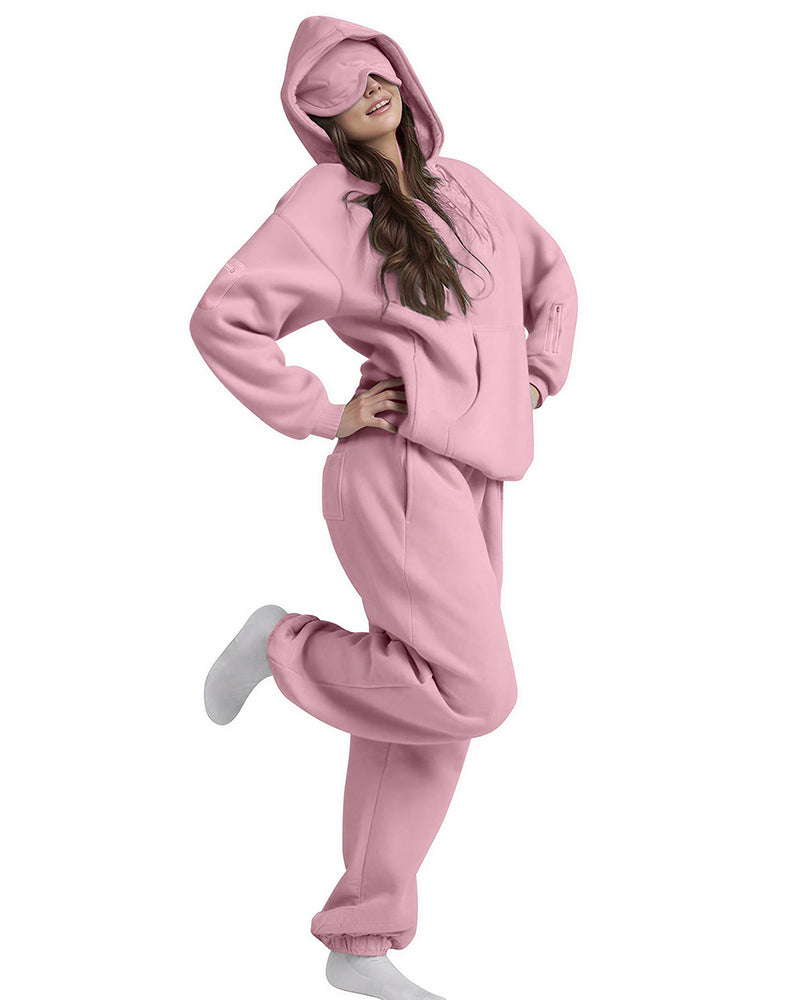 Willluxe® The Nap Hoodie Built-In Sleep Mask Pullover & Jogger Casual Set